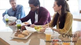  Presentation with creative - Slides having creative business team having meal background and a coral colored foreground