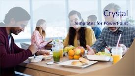  Presentation with creative - Audience pleasing theme consisting of creative business team having meal backdrop and a sky blue colored foreground