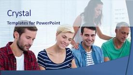  Presentation with team meeting - Presentation theme with creative business team in meeting at office background and a sky blue colored foreground