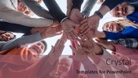  Presentation with team hands - Theme enhanced with creative-business-team-stacking-hands background and a  colored foreground