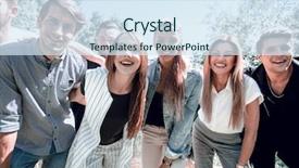  Presentation with five business people standing together and smiling - Slides consisting of creative business team standing together background and a  colored foreground