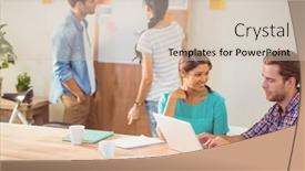  Presentation with team working together - Beautiful theme featuring creative business team working together in the office backdrop and a soft green colored foreground