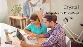  Presentation with team working together - Presentation consisting of creative business team working together in the office background and a mint green colored foreground