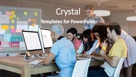  Presentation with team working together - Audience pleasing theme consisting of creative business team working together backdrop and a  colored foreground