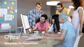  Presentation with team working together - Theme having creative business team working together background and a  colored foreground