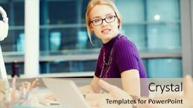  Presentation with creative - Amazing slide set having creative business woman in office backdrop and a lemonade colored foreground