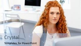  Presentation with creative - Presentation having creative business woman in office background and a light blue colored foreground