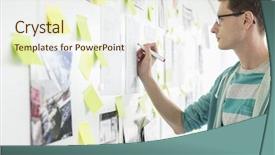  Presentation with creative writing - Cool new PPT theme with creative businessman writing on paper backdrop and a cream colored foreground