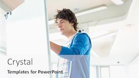  Presentation with creative writing - Colorful slide set enhanced with creative businessman writing on presentation board in office backdrop and a white colored foreground