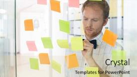  Presentation with creative writing - Audience pleasing theme consisting of creative businessman writing on sticky paper at office backdrop and a lemonade colored foreground