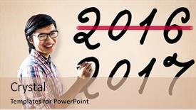  Presentation with creative writing - Colorful PPT layouts enhanced with creative businessman writing on sticky notes against a beige wall backdrop and a coral colored foreground