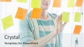  Presentation with creative writing - Beautiful PPT theme featuring creative businessman writing on sticky notes in office backdrop and a lemonade colored foreground