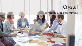  Presentation with conference table - Amazing theme having creative businesspeople analyzing photographs at conference table in office backdrop and a light gray colored foreground