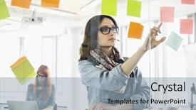  Presentation with sticky notes - Amazing theme having creative businesswoman reading sticky notes backdrop and a light blue colored foreground