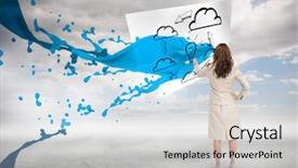  Presentation with splash - PPT theme with creative businesswoman with blue paint background and a light gray colored foreground