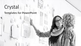  Presentation with stuck - Audience pleasing slide deck consisting of creative businesswomen discussing over papers stuck on wall in office backdrop and a white colored foreground