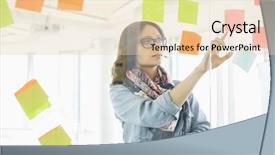  Presentation with sticky notes - Colorful PPT layouts enhanced with creative businesswomen reading sticky notes backdrop and a lemonade colored foreground