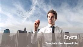  Presentation with creative writing - PPT layouts consisting of creative city - businessman writing with cityscape background and a gray colored foreground