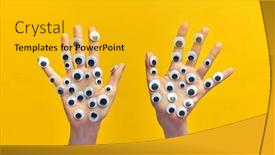  Presentation with sign language - PPT layouts featuring creative-composition-from-woman-hands background and a gold colored foreground