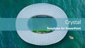  Presentation with green roof - PPT theme featuring creative-construction-of-football-stadium background and a teal colored foreground