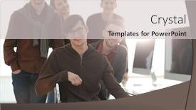  Presentation with coworkers - Colorful presentation theme enhanced with creative coworkers at the workplace in the office backdrop and a light gray colored foreground