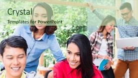  Presentation with employees - Beautiful PPT layouts featuring creative dedicated young employees using modern technology while working on various projects in the office backdrop and a soft green colored foreground