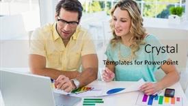  Presentation with design team - Audience pleasing presentation theme consisting of creative design team during brainstorming in the office backdrop and a coral colored foreground