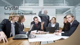  Presentation with work design - Colorful slide deck enhanced with creative director expresses his disbelief and unhappiness about the work of his young associates during a design brief and business meeting backdrop and a light blue colored foreground