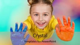  Presentation with education cute - Presentation design with creative education little artist - cute girl playing with colors background and a gold colored foreground