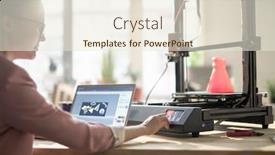  Presentation with control panel - Audience pleasing PPT layouts consisting of creative-female-designer-pushing-button backdrop and a cream colored foreground