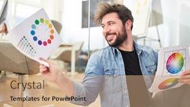  Presentation with web design - Theme with creative-graphic-designer-man background and a coral colored foreground