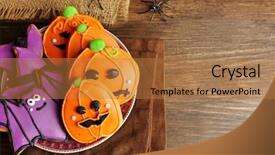  Presentation with muslim kids halloween - Amazing PPT layouts having creative halloween cookies on wooden backdrop and a coral colored foreground