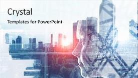  Presentation with city - Colorful slides enhanced with creative human abstract - cute girl and modern city backdrop and a sky blue colored foreground