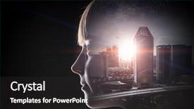  Presentation with city - Beautiful theme featuring creative human abstract - cute girl and modern city backdrop and a dark gray colored foreground