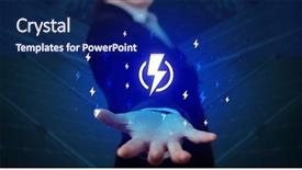  Presentation with hand holding colorful brain sketch - Cool new PPT theme with creative human abstract - hand in suit holding lightning backdrop and a navy blue colored foreground
