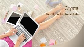  Presentation with blogger - Audience pleasing presentation theme consisting of creative juice - young beauty blogger using laptop backdrop and a lemonade colored foreground