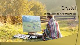  Presentation with work the word in your life - Presentation theme consisting of creative landscape - painter at work background and a coral colored foreground