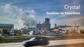  Presentation with power plant - Presentation theme featuring creative-landscape-with-large-power background and a teal colored foreground