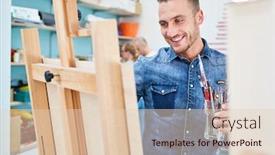  Presentation with canvas - Cool new presentation design with creative-man-when-painting backdrop and a  colored foreground