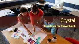  Presentation with workplace diversity - Presentation theme consisting of creative-multiracial-design-professionals-discussing background and a tawny brown colored foreground