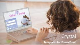  Presentation with online app - Beautiful theme featuring creative office against online dating backdrop and a coral colored foreground