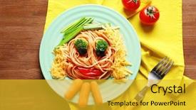  Presentation with pasta - Slide deck having creative pasta for children background and a gold colored foreground
