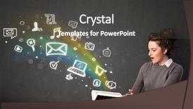  Presentation with multimedia - Slide set with creative people - young lady reading a book background and a  colored foreground