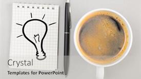 Presentation with process - Cool new PPT layouts with creative process notebook with bulb picture and cup on gray backdrop and a light gray colored foreground