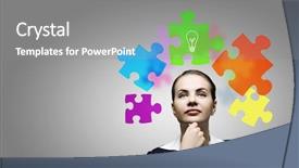  Presentation with colorful - Presentation theme featuring creative puzzle - young thoughtful businesswoman and colorful background and a  colored foreground