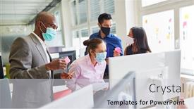  Presentation with face mask - Colorful presentation theme enhanced with creative-start-up-business-team backdrop and a light gray colored foreground