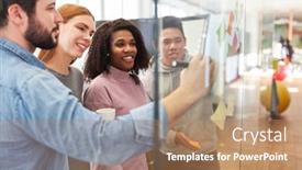  Presentation with sticky notes - PPT theme having creative-start-up-business-team background and a coral colored foreground