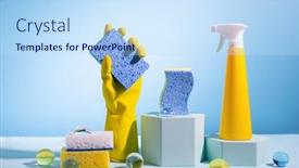  Presentation with yellow color - PPT theme with creative-still-life-with-supplies background and a sky blue colored foreground