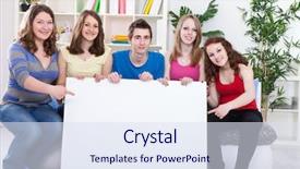  Presentation with holding people in hands - Presentation design enhanced with creative students - group of young people holding background and a sky blue colored foreground