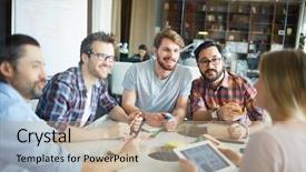  Presentation with data meeting - Amazing presentation having creative suggetions - group of young men sitting backdrop and a coral colored foreground